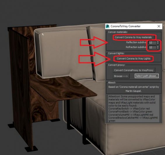 how to install vray material converter script