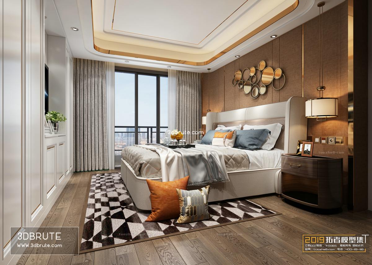 Sell Bedroom modern style 138 2019 3dmodel download 3dbrute