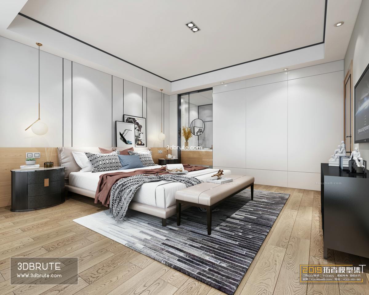 Sell Bedroom modern style 138 2019 3dmodel download 3dbrute