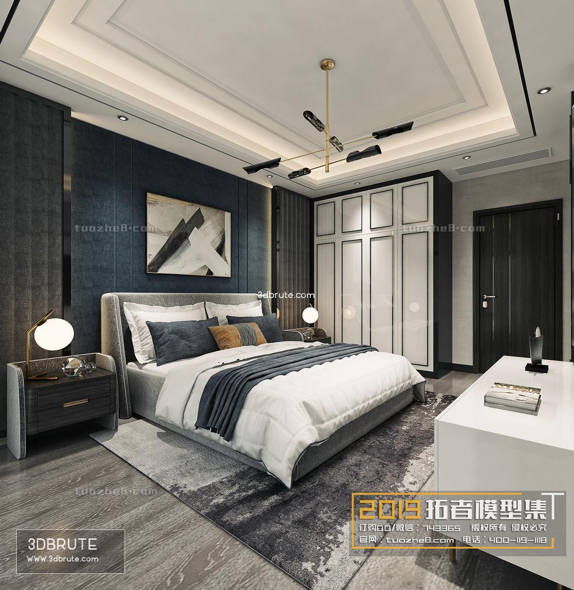 Sell Bedroom modern style 138 2019 3dmodel download 3dbrute