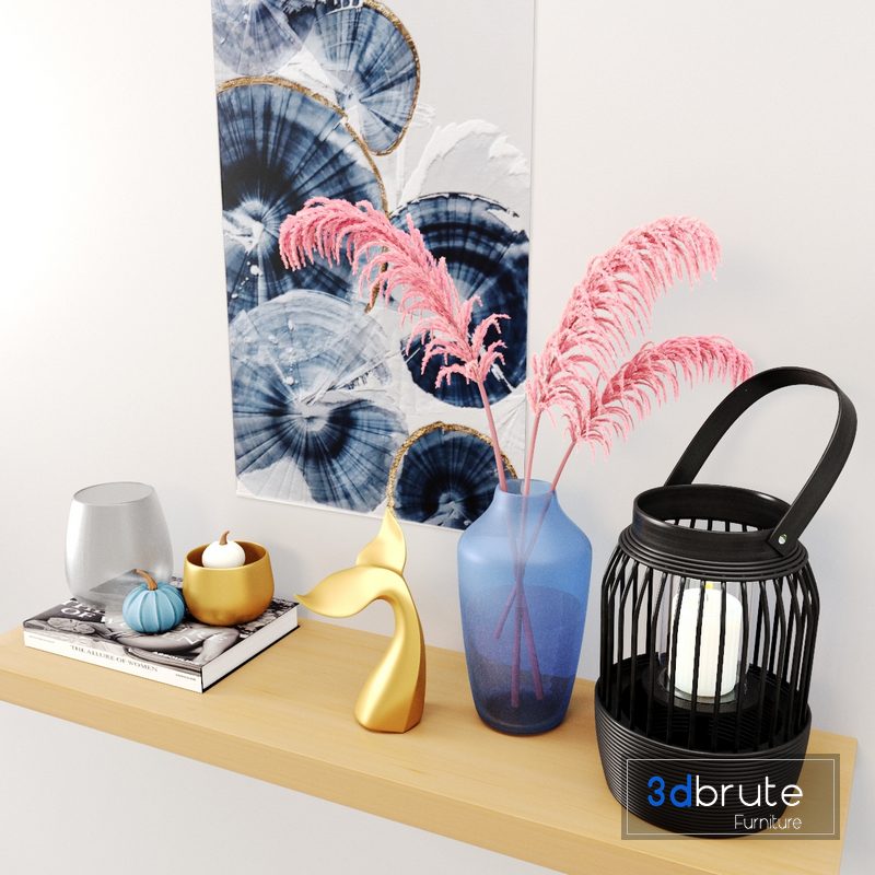 Decor Set-No4- By Gray Glass And blue Vase 3d model Buy Download 3dbrute