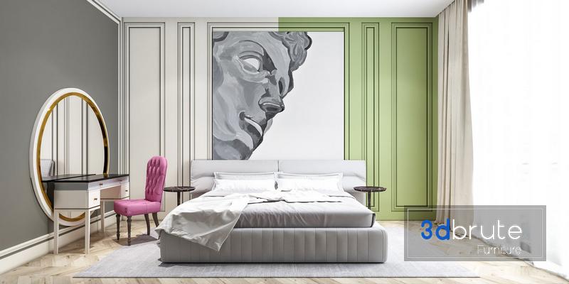 Bedroom Neoclassic 3d Model, Neo Classic Queen Bed
