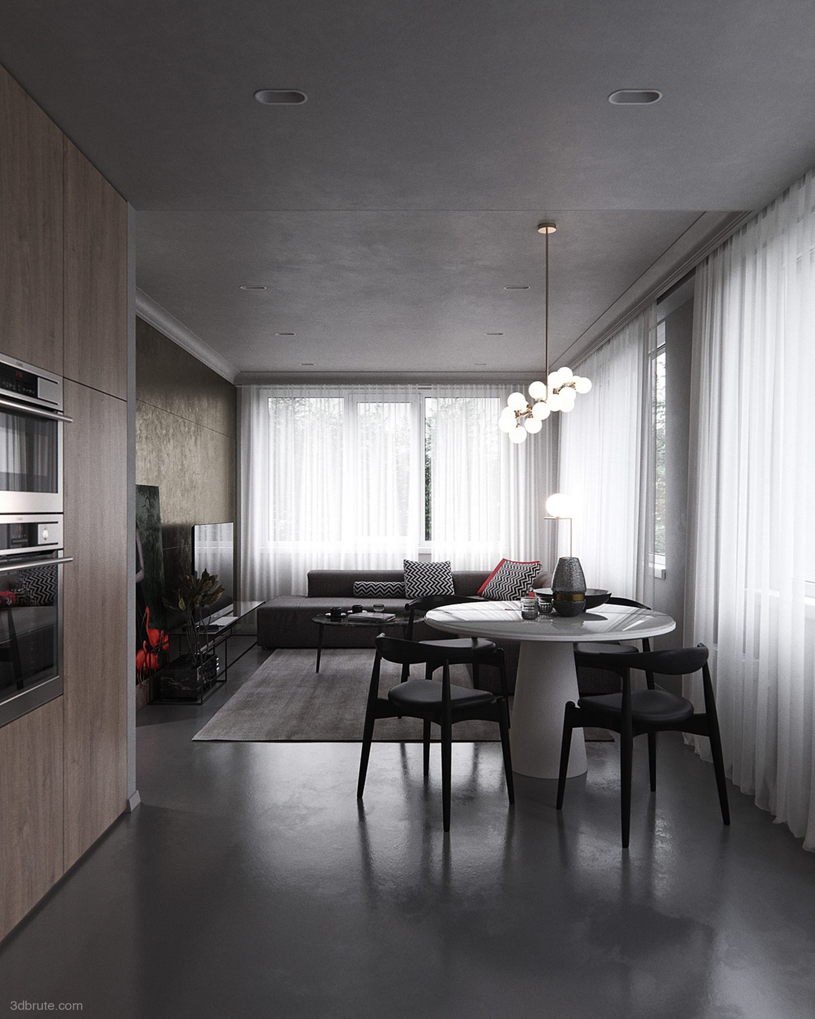 Dark Grey Private Apartment-Minimalist Aesthetics idea 3dbrute