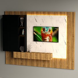 TV Wall Marble Wall and Wood Set 01