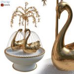 Fountain With Gilt Brass Swans And Weeping Willow