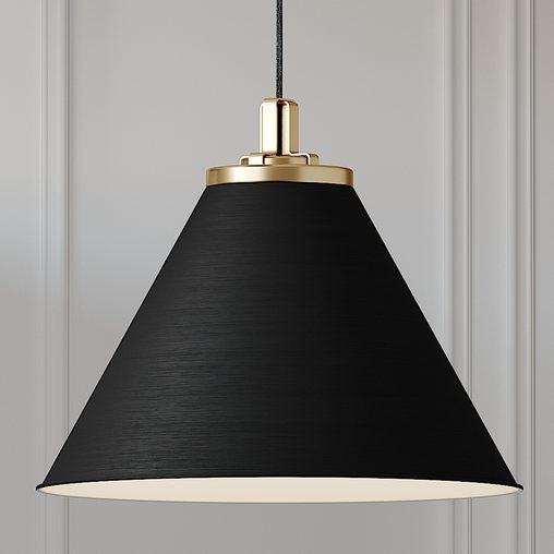 BUTTE 24inch CONE AGED BRASS PENDANT White and Black