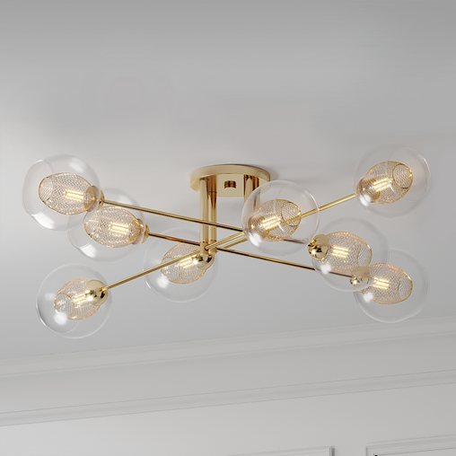 Mid Century 8 Light Radial Glass Gold Ceiling Light Pendant