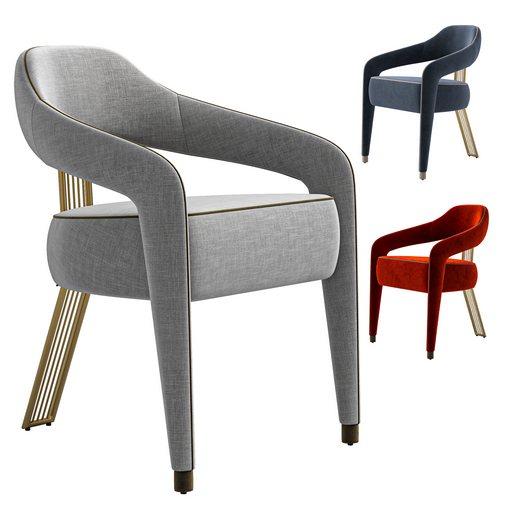 INVICTA II dining chair in white boucle and brass rear leg