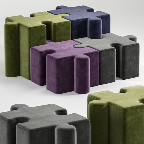 Sectional Upholstered Felt Pouf By Buzzi Puzzle