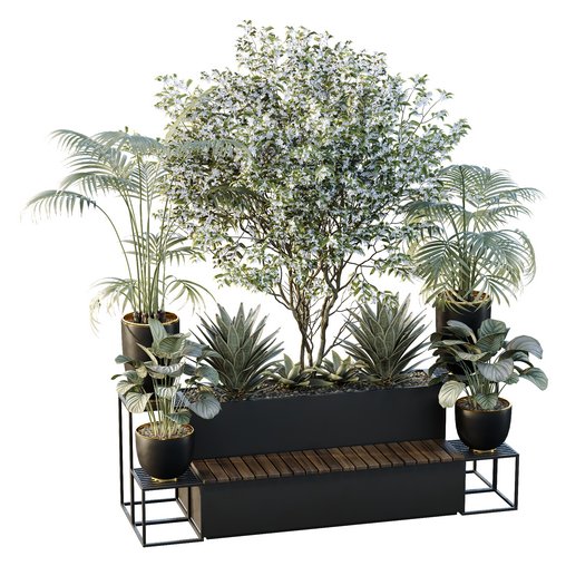 HQ Urban environment set of green plant benches 02