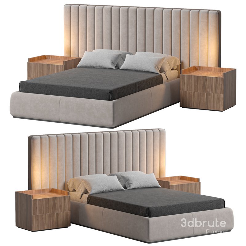 Walvia Gray Velvet Luxury Wide Headboard Bed 3d model Buy Download 3dbrute