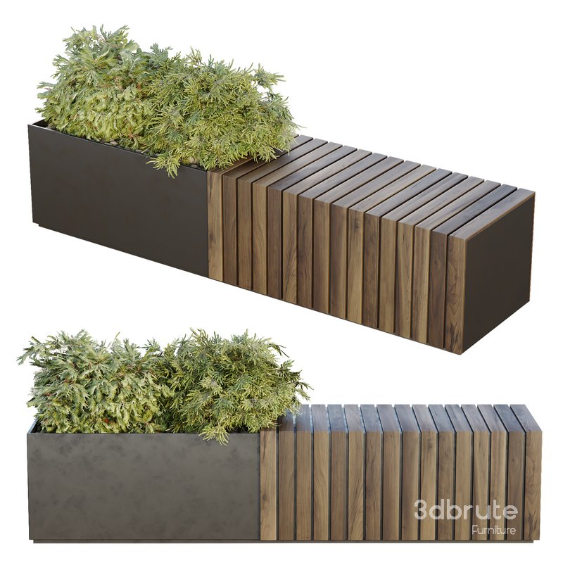 HQ Urban environment set of green plant benches 13