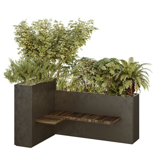 HQ Urban environment set of green plant benches 18