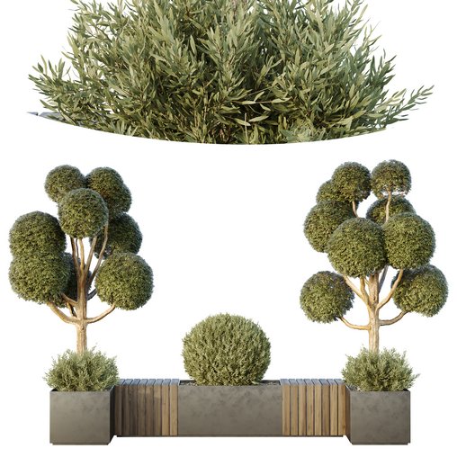 HQ Urban environment set of green plant benches 12