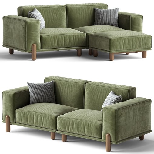 Cuboid Corduroy Fabric Dark Green Sectional Sofa 220 cm 3d model Download  Buy 3dbrute