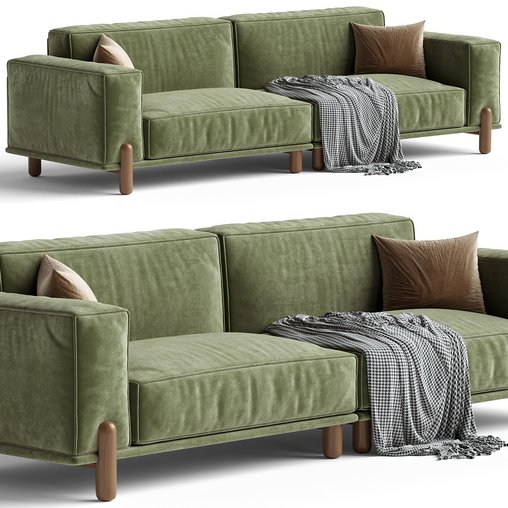 Cuboid Corduroy Fabric Dark Green Sectional Sofa