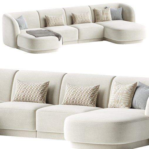 5-seater sofa Miley velvet 3d model Download  Buy 3dbrute