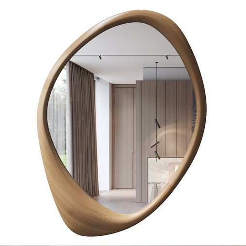 Asymmetrical Wooden Frame Mirror