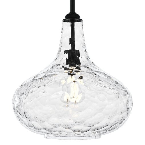 360 Lighting Cora 11″ Wide Matte Black Hammered Glass Mini Pendant