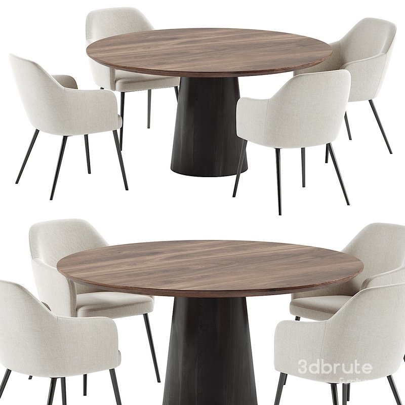 SOLIN armchair & Round walnut dining table Qone