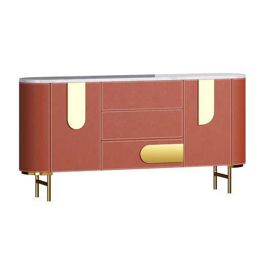 Modern Metal Sideboard Credenza with Three Drawers Narrow Size