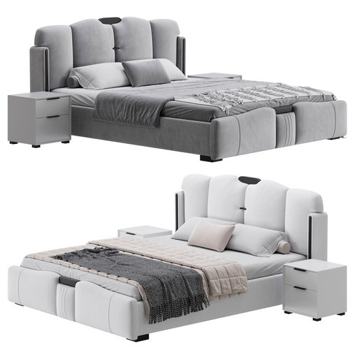 Modern Wingback Upholstered Headboard Bed