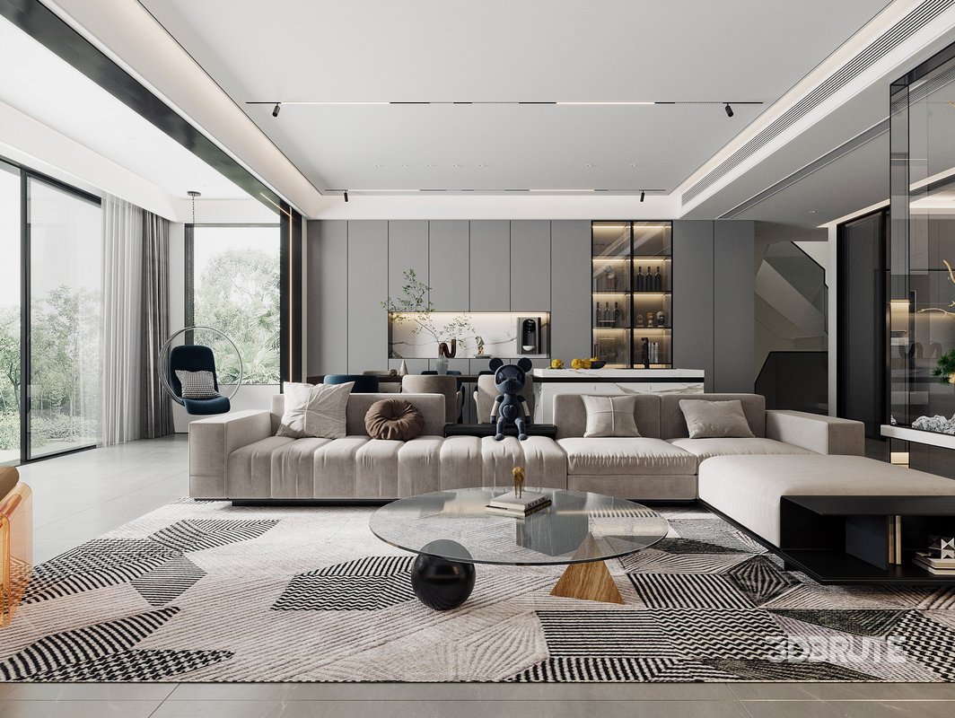 Modern Living Room 3d Model Buy Download 3dbrute