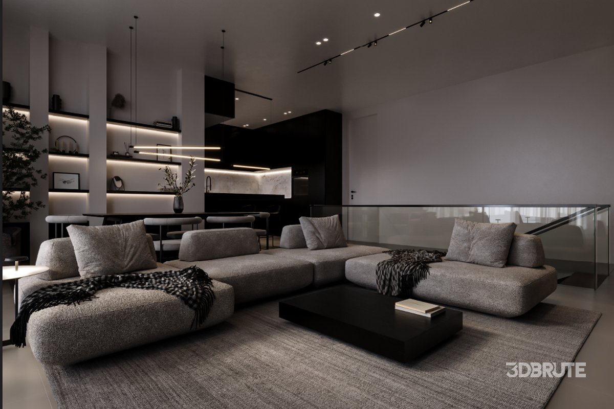 View of MODERN / MINIMAL LIVINGROOM 3d model Buy Download 3dbrute