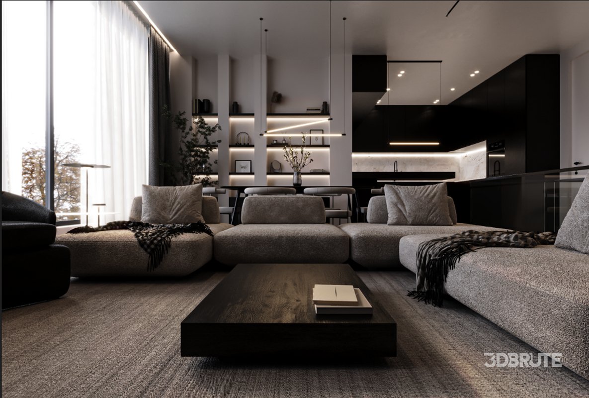 Image showcasing MODERN / MINIMAL LIVINGROOM 3d model Buy Download 3dbrute