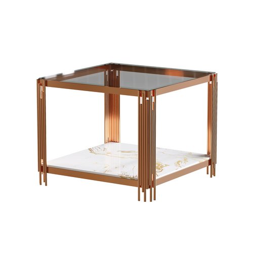 Wide Square End Table with Glass