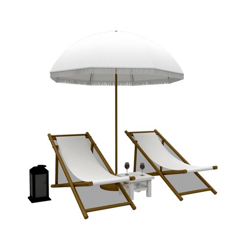 3D bohemian sunbed and umbrella model