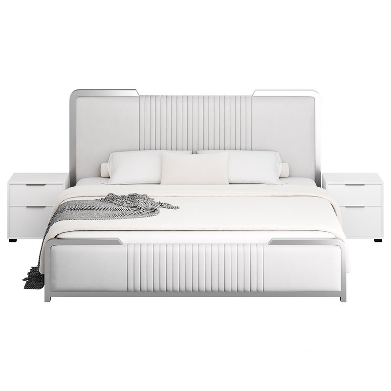 Glamorous White Wood Upholstered Bed I 3d model Buy Download 3dbrute