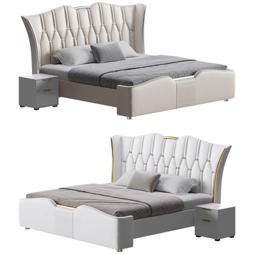 Modern Off-White Upholstered Tufted King Bed