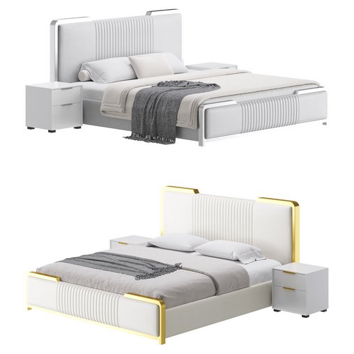 Glamorous White Wood Upholstered Bed I