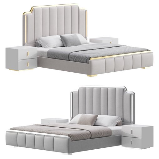 Glam Beige Upholstered Bed