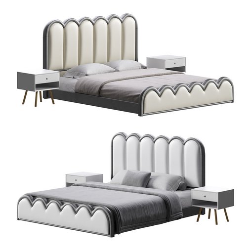 White Genuine Leather Upholstered Modern Panel Bed