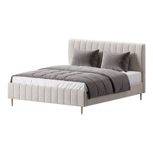 Wooden Non-Adjustable White Upholstered Modern Bed