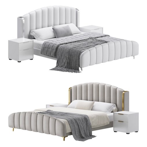 Glamorous Beige Upholstered Wingback Bed