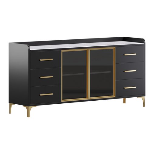 Modern Glass Door Wood Sideboard 2