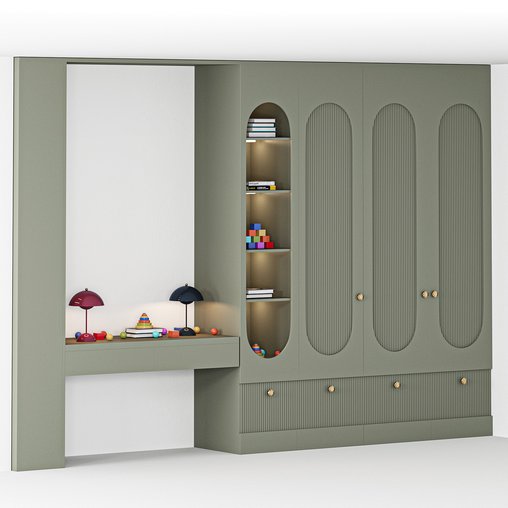 Furniture for children cupboard with toys and decor 02