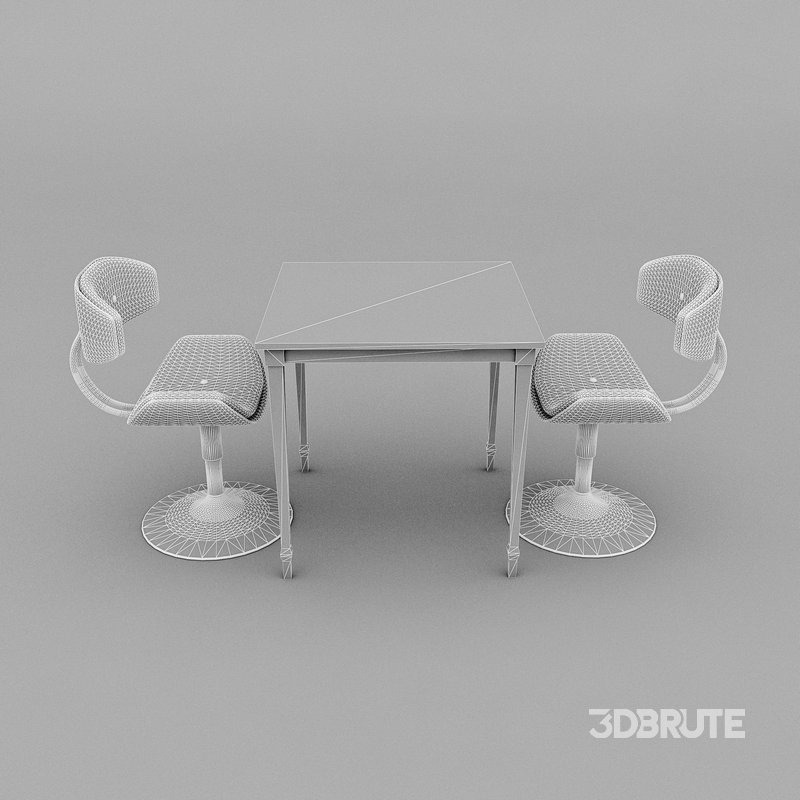 3D old chair and table 3d model Buy Download 3dbrute