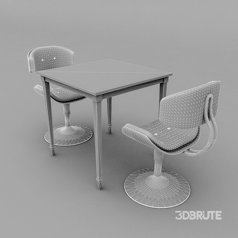 3D old chair and table 3d model Buy Download 3dbrute