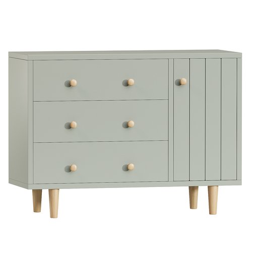 Finn Wide Sage Green Wood 3-Drawer Kids Dresser with Door