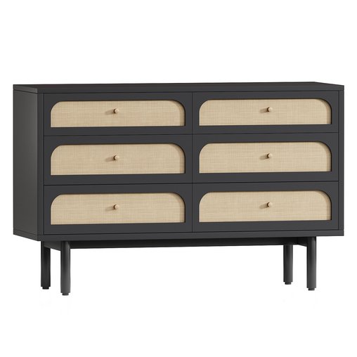 Maren Olive Green and Cane Wood 6-Drawer Dresser