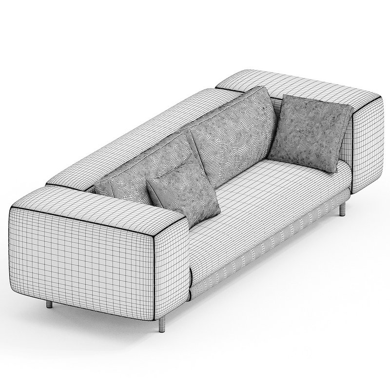 Curved 3 Seater Sofa for Living Room 3d model Buy Download 3dbrute