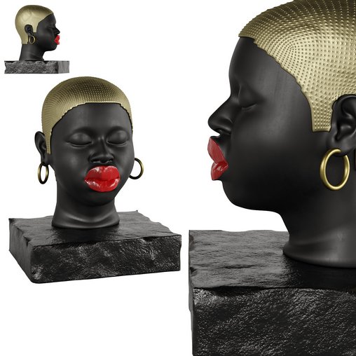 Modern Figure Head Female Black Red Lip