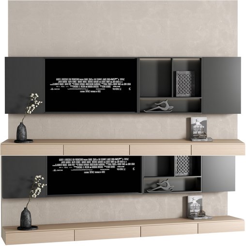 Tv Wall set R09 3d model Download  Buy 3dbrute