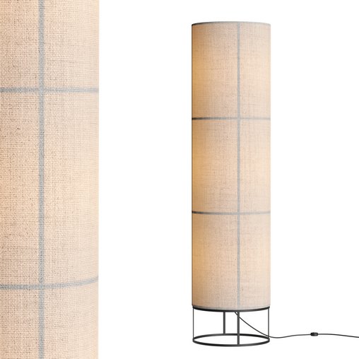 Hana 3 Light Floor Lamp in Black with Natural Linen Shade