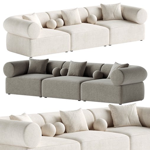 Zia 3PC Modular Sofa 3d model Download  Buy 3dbrute