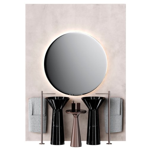 Bathroom furniture with round mirror